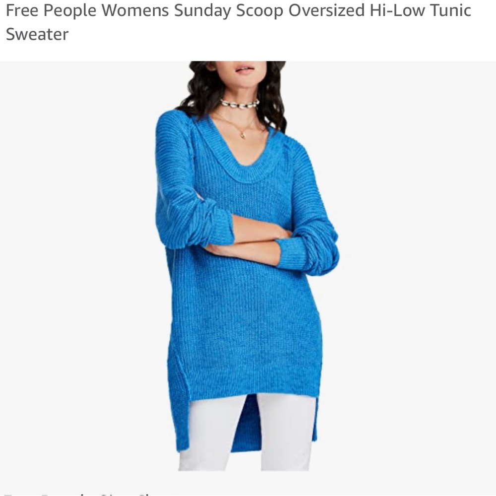 Free People Sunday scoop neck tunic sweater dress hilo cerulean blue chunky knit